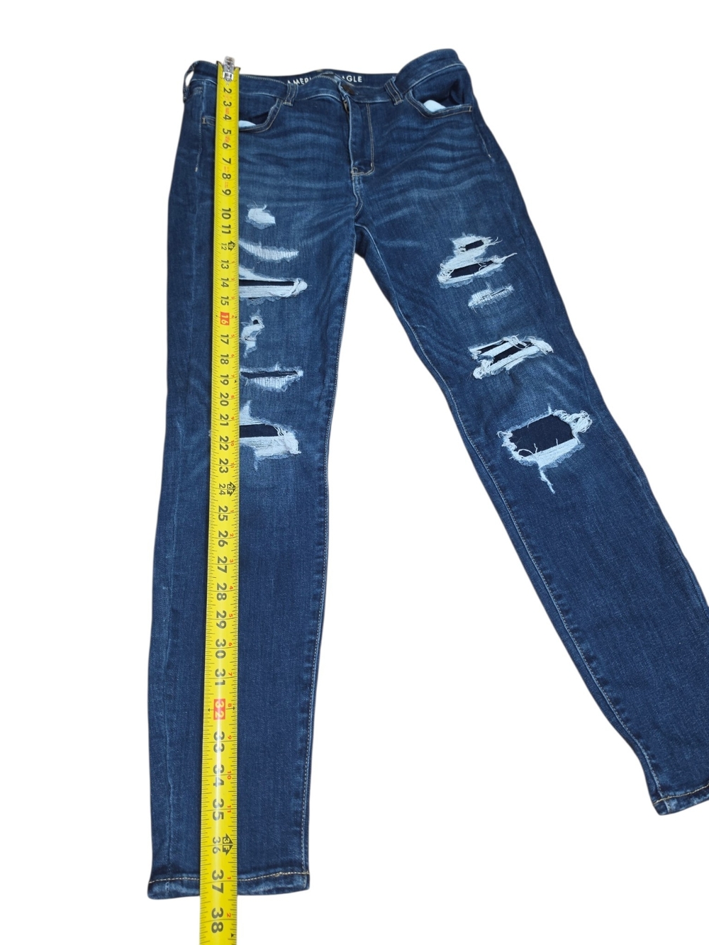American Eagle Outfitters Distressed Dark Blue Skinny Jeans Size 12 - Picture 10 of 11